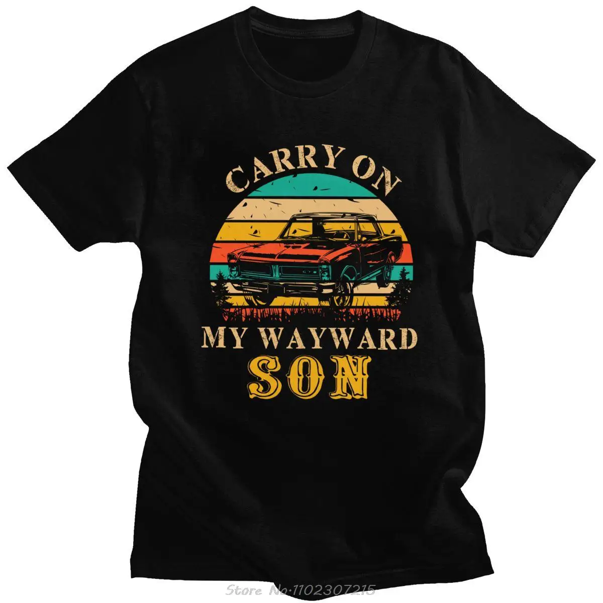 

Retro Vintage Classic Car Carry On My Wayward Son Tee Tops for Men Short Sleeves TV Supernatural T Shirts Cotton Tshirt Merch