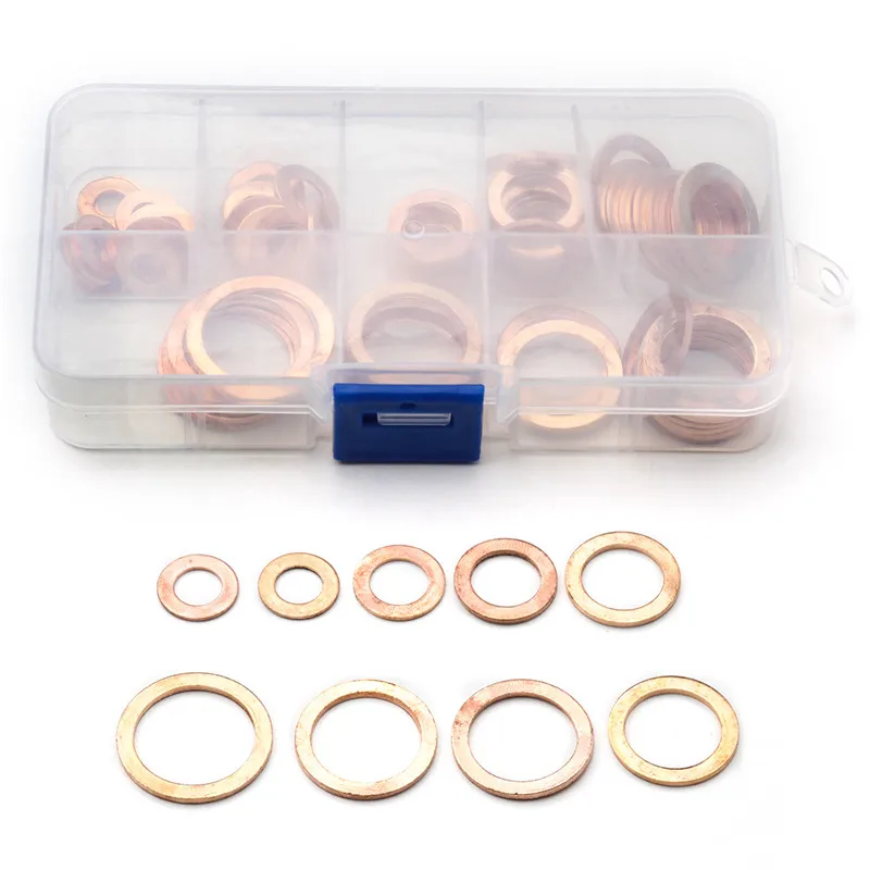 80PCS Solid Copper Crush Washers Spacer Flat Ring Oil Brake Sealing Kit M6/M8/M10/M12/M14/M16/M18/M20 Assorted 8 Sizes Gaskets