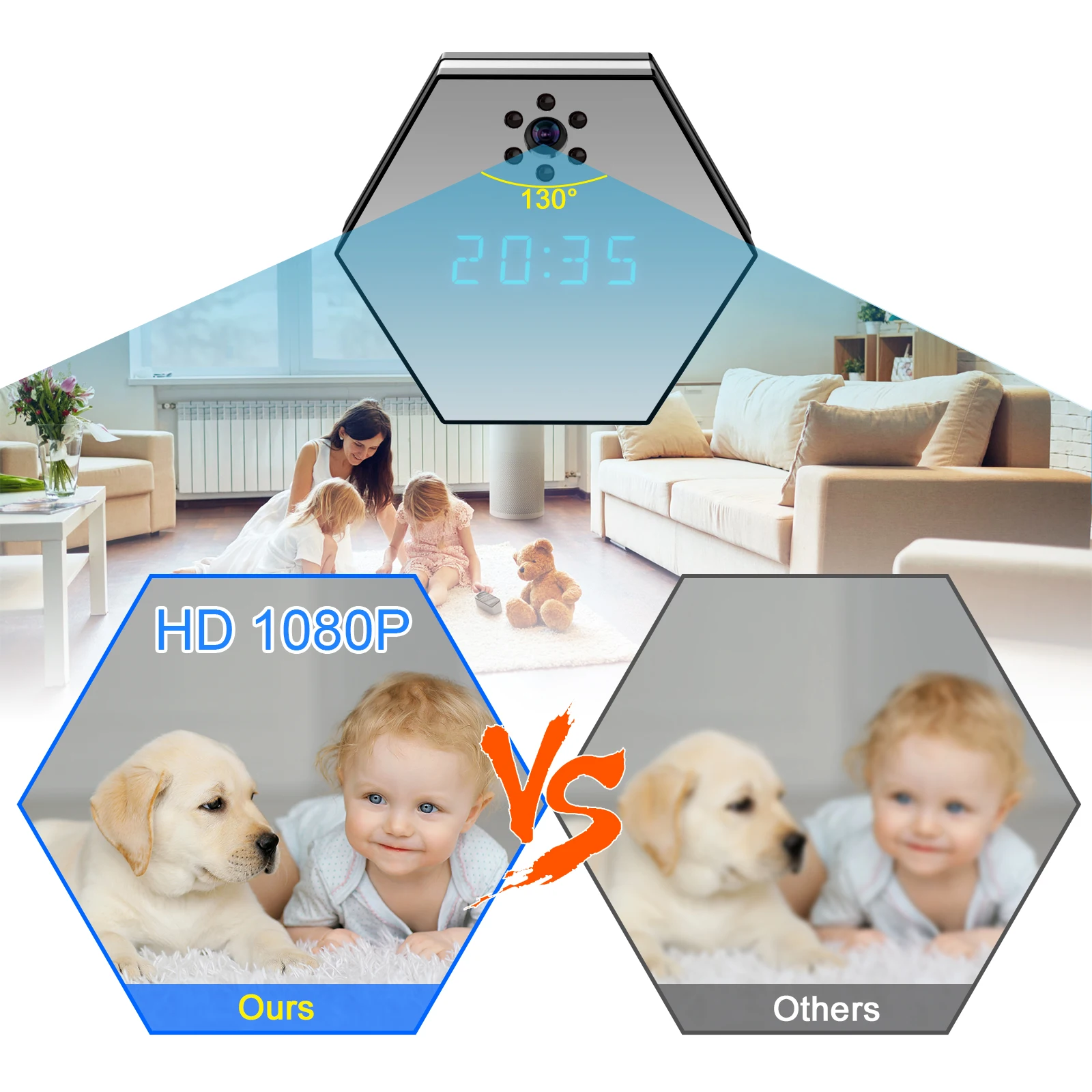 Фото Мини-камера 4K HD с Wi-Fi, электронные часы, функция фотосъемки, двусторонняя аудиосвязь, инфракрасное ночное видение, камера для внутренней безопасности и видеонаблюдения №5