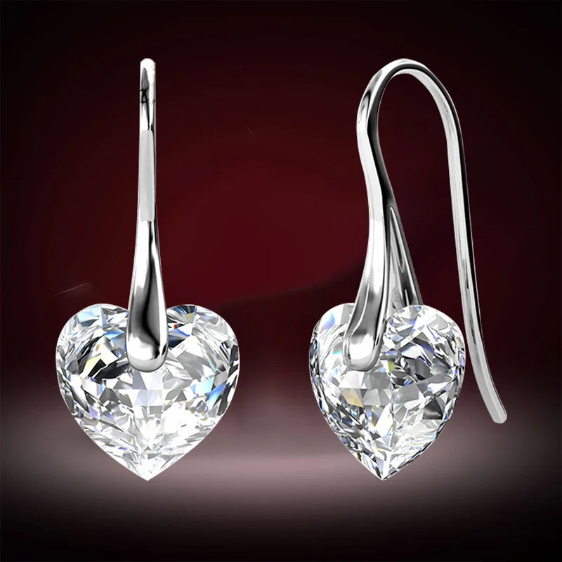 

серьги женские серьги 2022 тренд новинка серьги Роскошные блестящие серьги в форме сердца, модные серебряные серьги с кристаллами для женщин,...