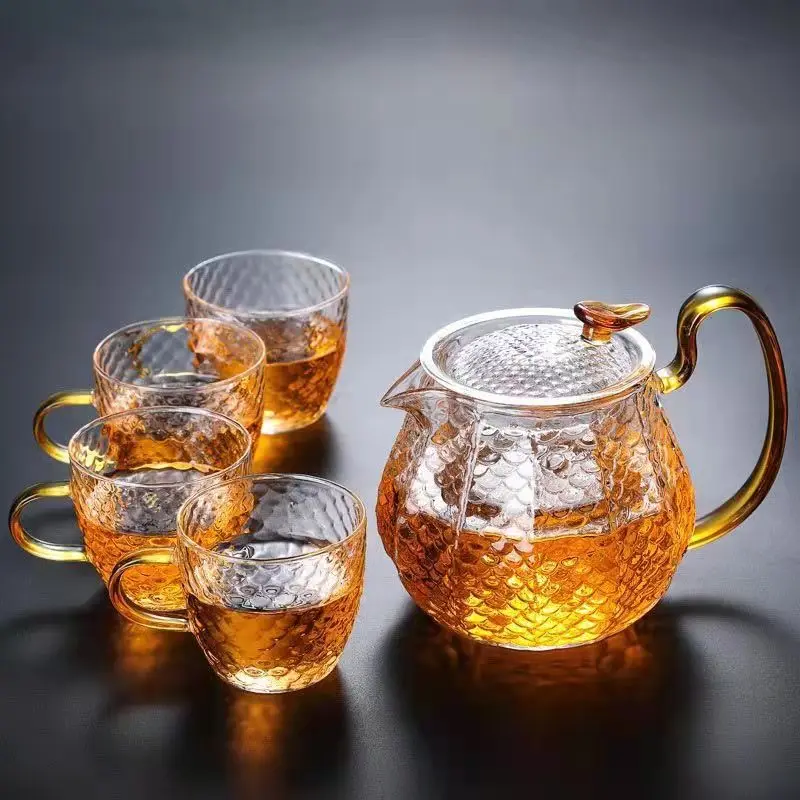 

Teaware Glass Teapot 600ML High Borosilicate High Temperature Resistance Hammer Pattern Teapot Tea Set Filter Bubble Container