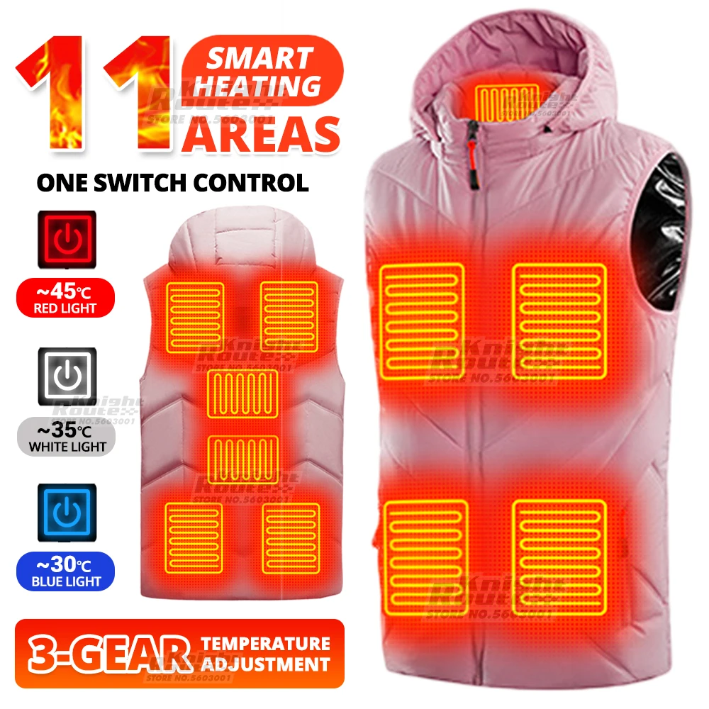 

11 Areas Self Heating Vest Winter Heating Jackets USB Motorcycle Jacket Heated Vest Ski Thermal Hiking Clothing Women Pink Light