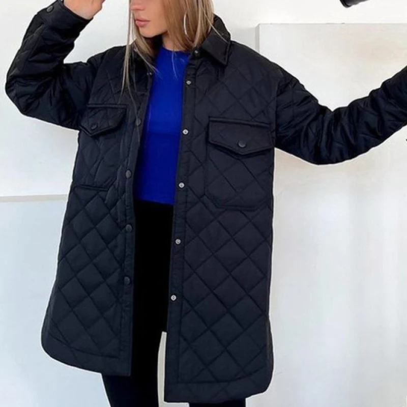 TWINFLAMES Long Breasted Lapel Winter Thickened Cotton Coat Women 2022 Loose Warm Diamond Cotton Clothes Winter Clothes Women