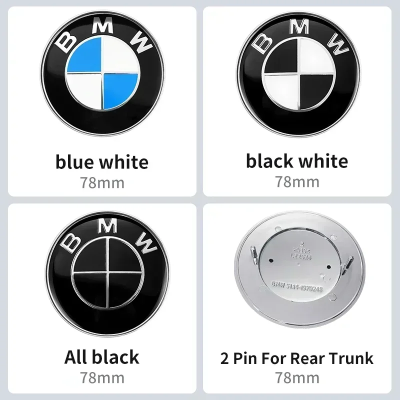 1pcs 78mm Rear Boot Trunk Emblem Badge For BMW 51141970248 E53 E66 2 Pins Silver Base Aluminum Sticker Blue White Accessories
