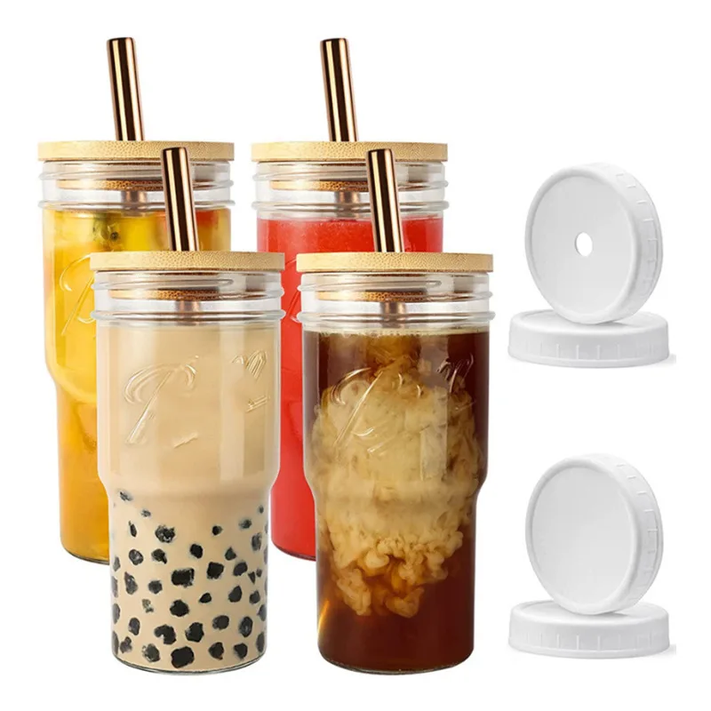 22oz/24oz Glass Cup with Lid and Straw Transparent Bubble Te