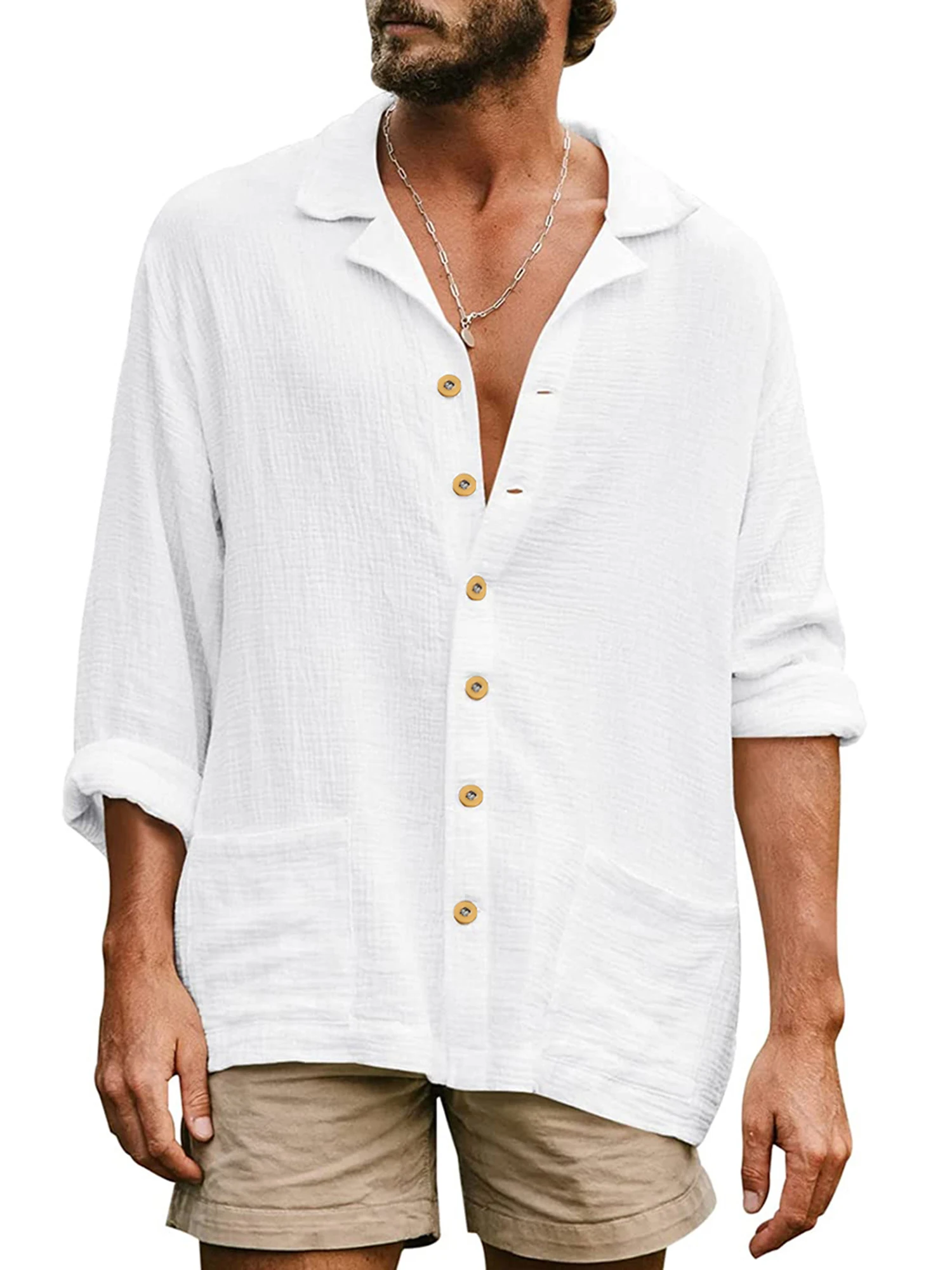 

Camisa de manga larga con botones para hombre estilo hippie holgada transpirable manga 3 4 blusa casual de verano