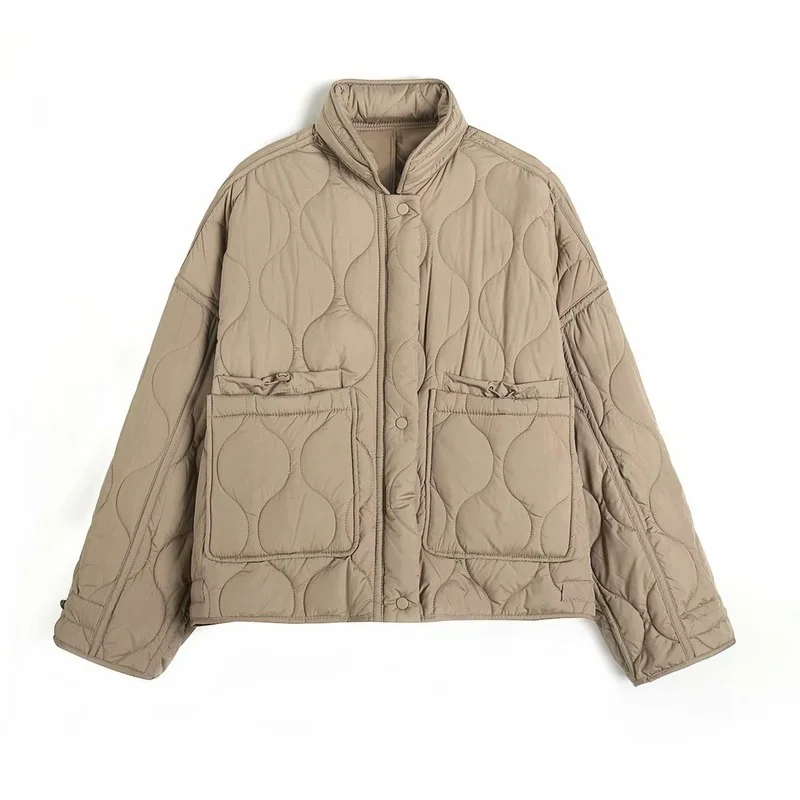 2021 Autumn and Winter European and American New Women's Long-sleeved Jacket Style Stand-up Collar Loose Casual Cotton Clothing