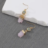 irregular pink dangle earrings metal ear hooks green stone earrings synthetic gemstones womens jewelry