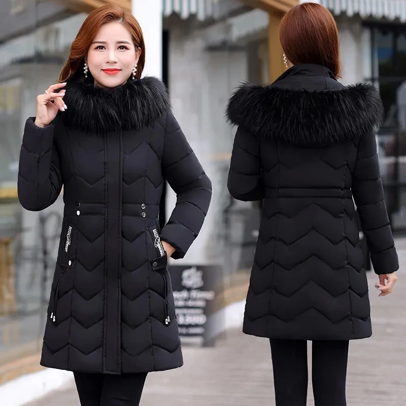 Winter New Down Cotton Coat Women 2022 Fashion Slim All-match Padded Jacket Women Casual Plus Size Thick Warm Fur Collar Parkas