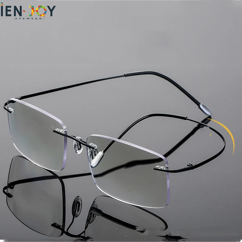 

IENJOY Progressive Multifocal Reading Glasses Anti-Blue Light Ultralight Rimless Presbyopic Eyeglasses for Men Reader +1.5 +2.0