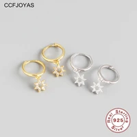 ccfjoyas 100 real 925 sterling silver geometric hollow stars drop earrings simple ins crystal zircon earrings fine jewelry