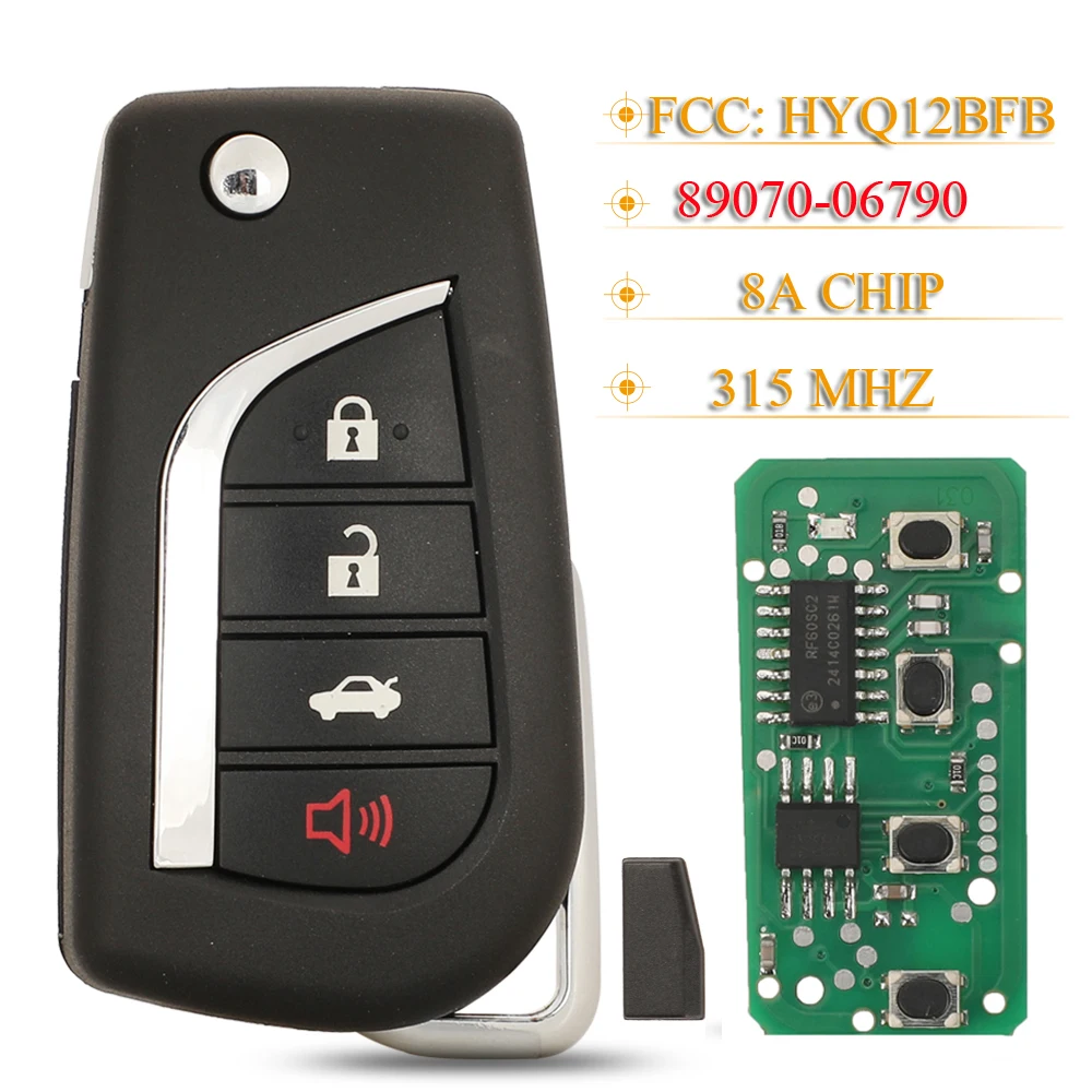 

Jingyuqin 4 кнопки складной умный дистанционный автомобильный брелок HYQ12BFB 315 МГц 8A чип 89070-06790 для Toyota Camry 2018-2020