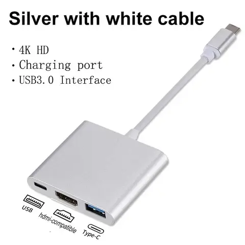 3 в 1 USB C-концентратор TYPE-C к HDTV-удлинителю TYPE C Конвертер USB 3.0 HDMI-совместимый адаптер для ПК, ноутбуков Macbook