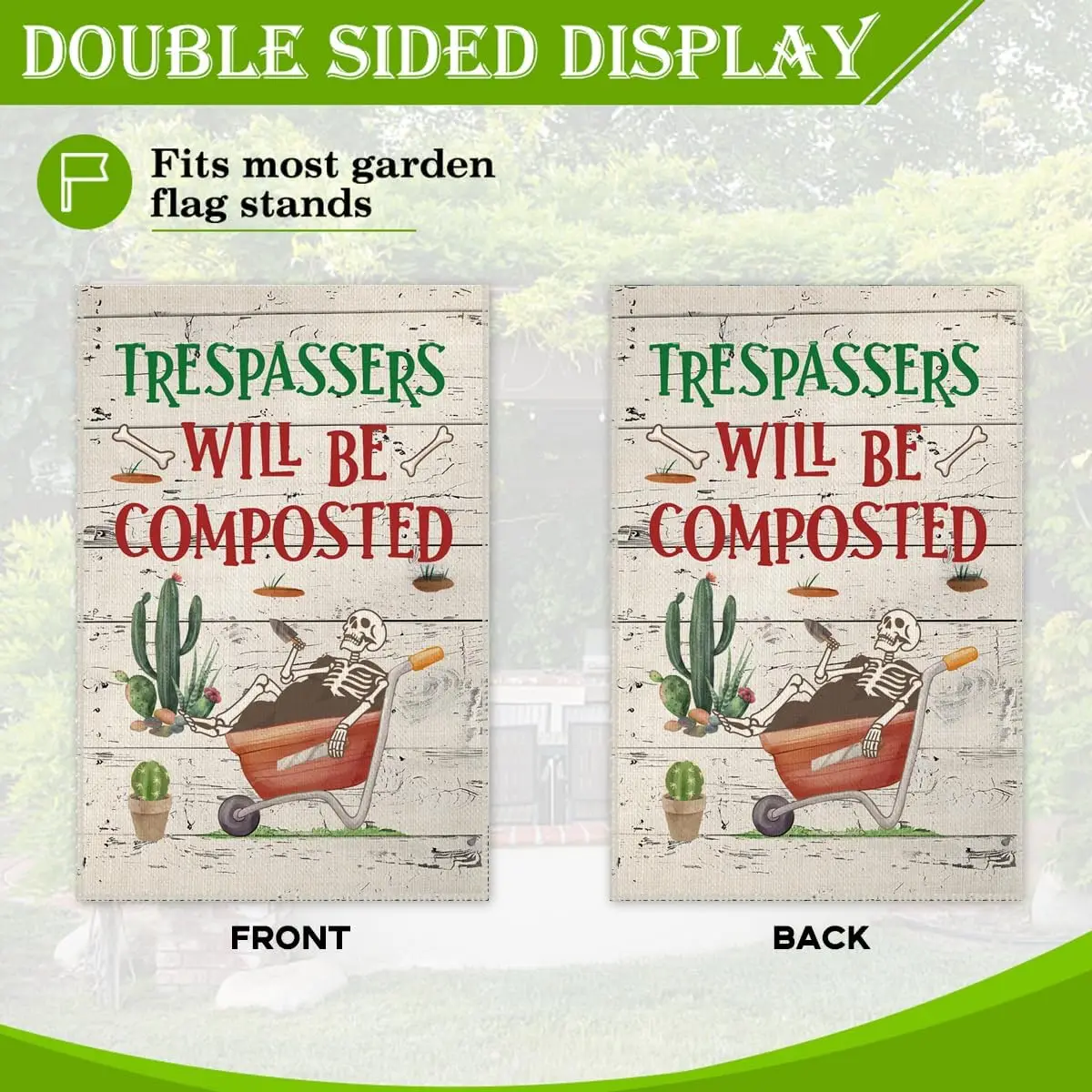 Фото Флаг для сада Hafhue Trespassers Will Be Composted, 12 x 18 дюймов, двусторонний, в стиле фермерского дома, для праздничного декора двора и газона, артикул WZZ №4