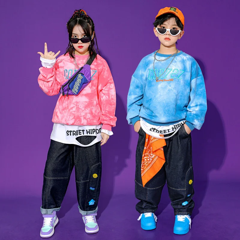 

Hip hop hip hop suit of hip hop children's tide boys' National tide hiphop performance clothes girls' tie dye catwalk