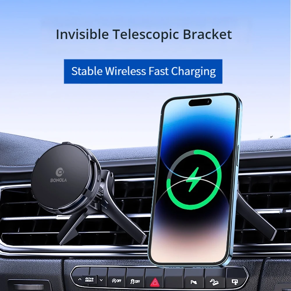 Bonola Magnetic Car Wireless Charger Cooler Mount 15W Fast Wireless Charging for Universal Vehicle Air Vent Cooling with Light