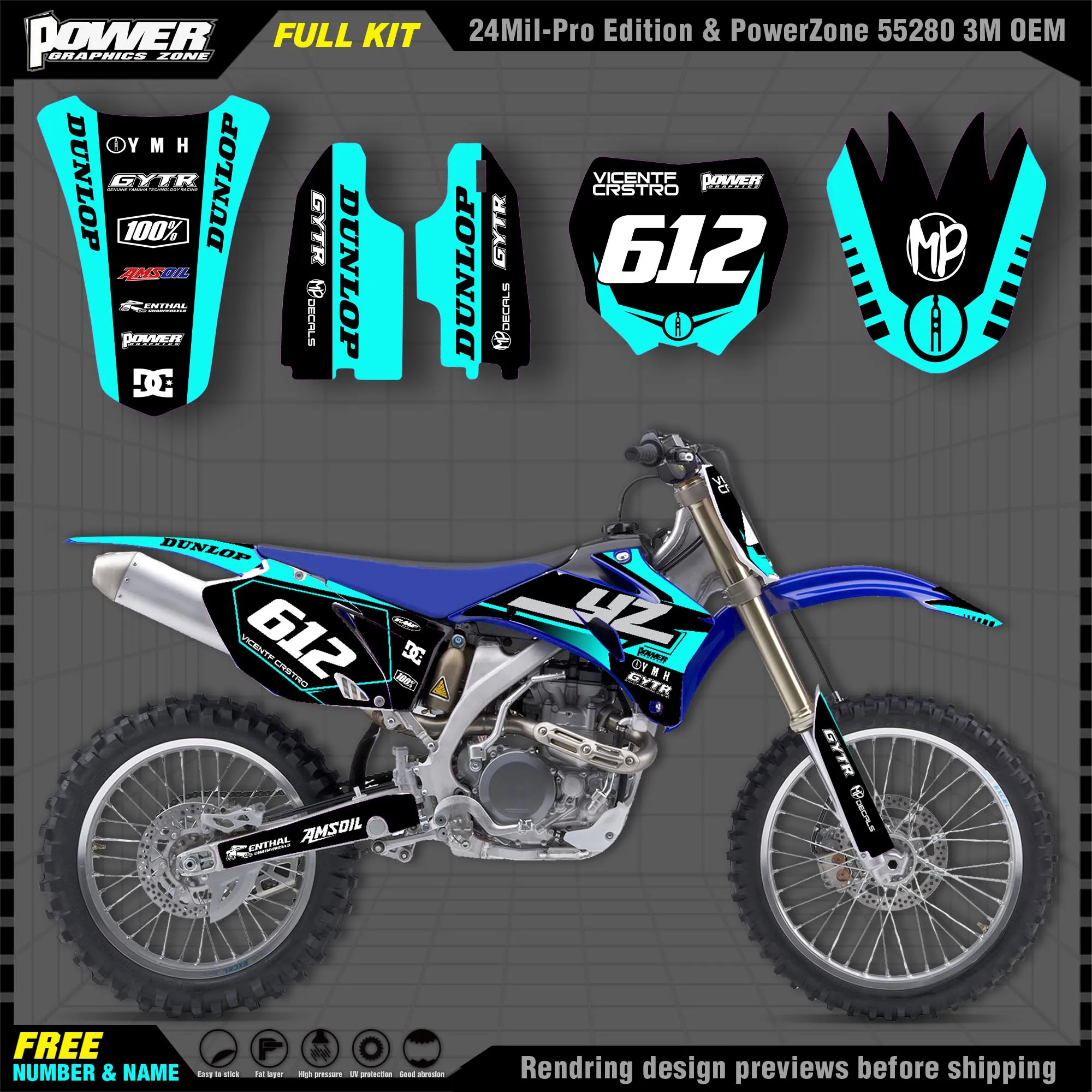 

PowerZone Custom Team Graphics Backgrounds Decals 3M Stickers Kit For YAMAHA 2006-09 YZF250 450 004