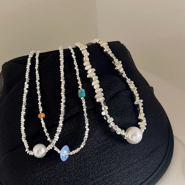

Irregular Metal Chain Pearl Pendants Necklace Jewelry for Women Simple Collier Femme
