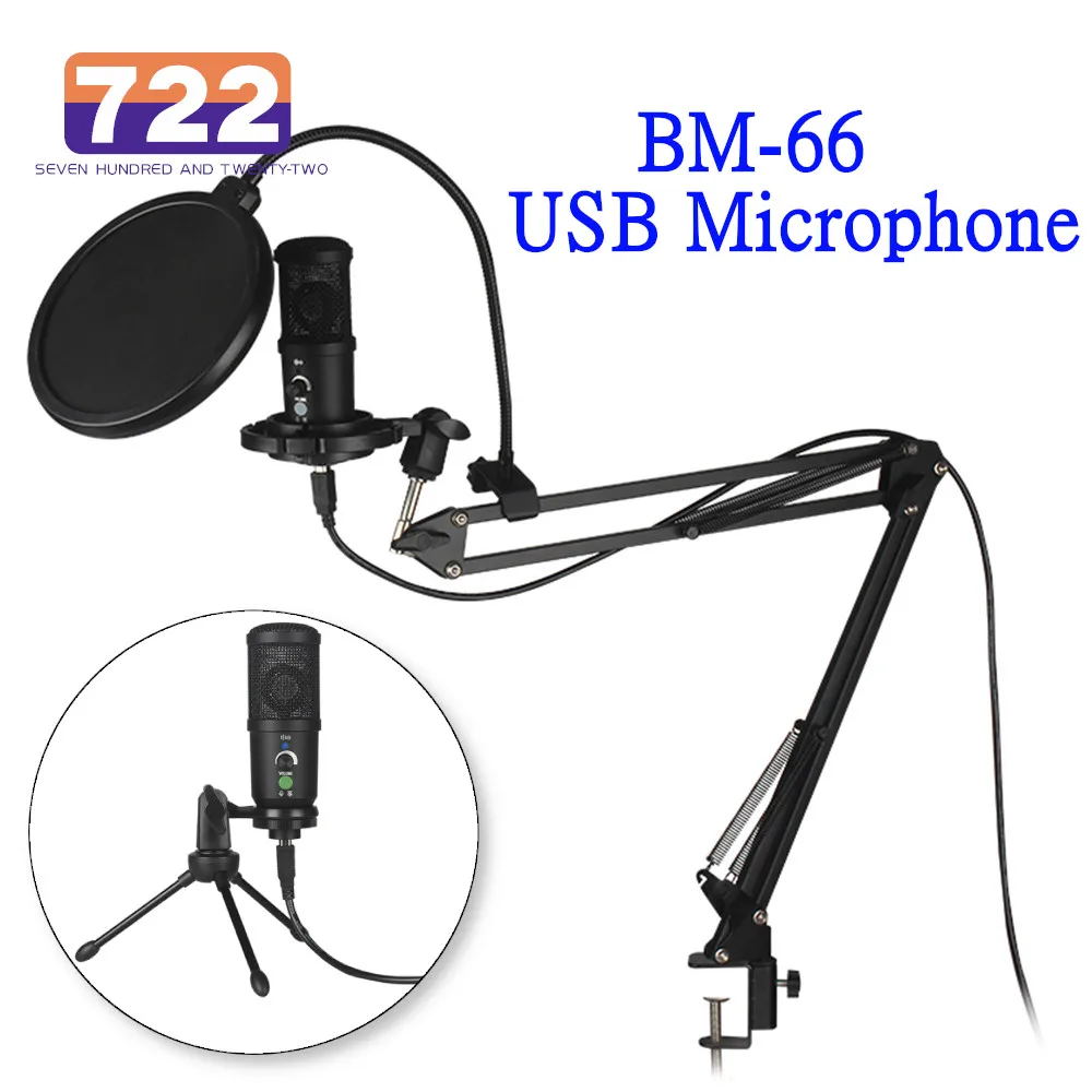 

Профессиональный конденсаторный USB-микрофон BM66, Студийный микрофон для записи, стриминга, игрового компьютера, караоке, ПК с подставкой