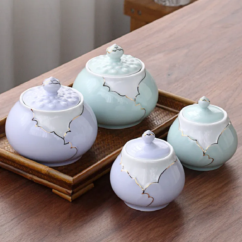 

Портативный Китайский керамический органайзер для чая ручной работы, простой маленький чайный ящик Cofee Для Хранения Сахара, Современная По...