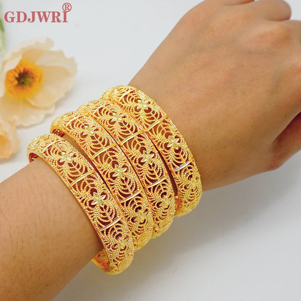 

4pcs/Set Dubai Gold Color Bangles For Women Middle East Bangles Ethiopian Saudi Arabia Bracelets Wedding Jewelry African Gifts