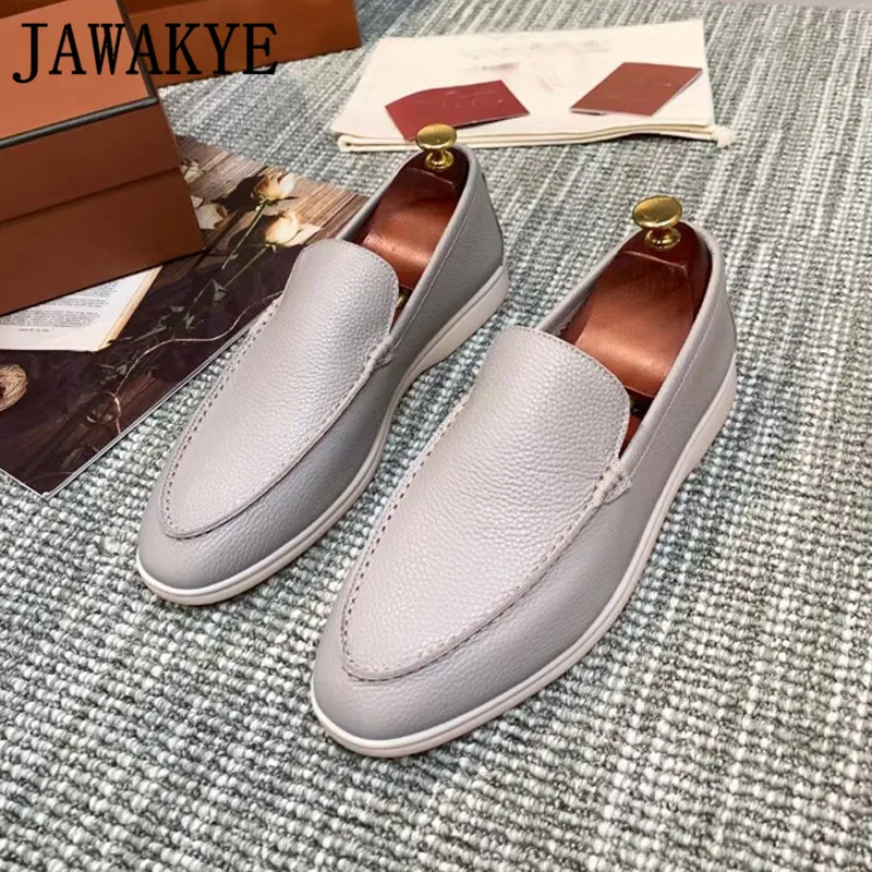 SOLI2 Round toe Flat Loafers Shoes Hot Sale Rubber Sole Walk Shoes Genuine Leather Casual Formal Brand Shoes Man S12400-S12412