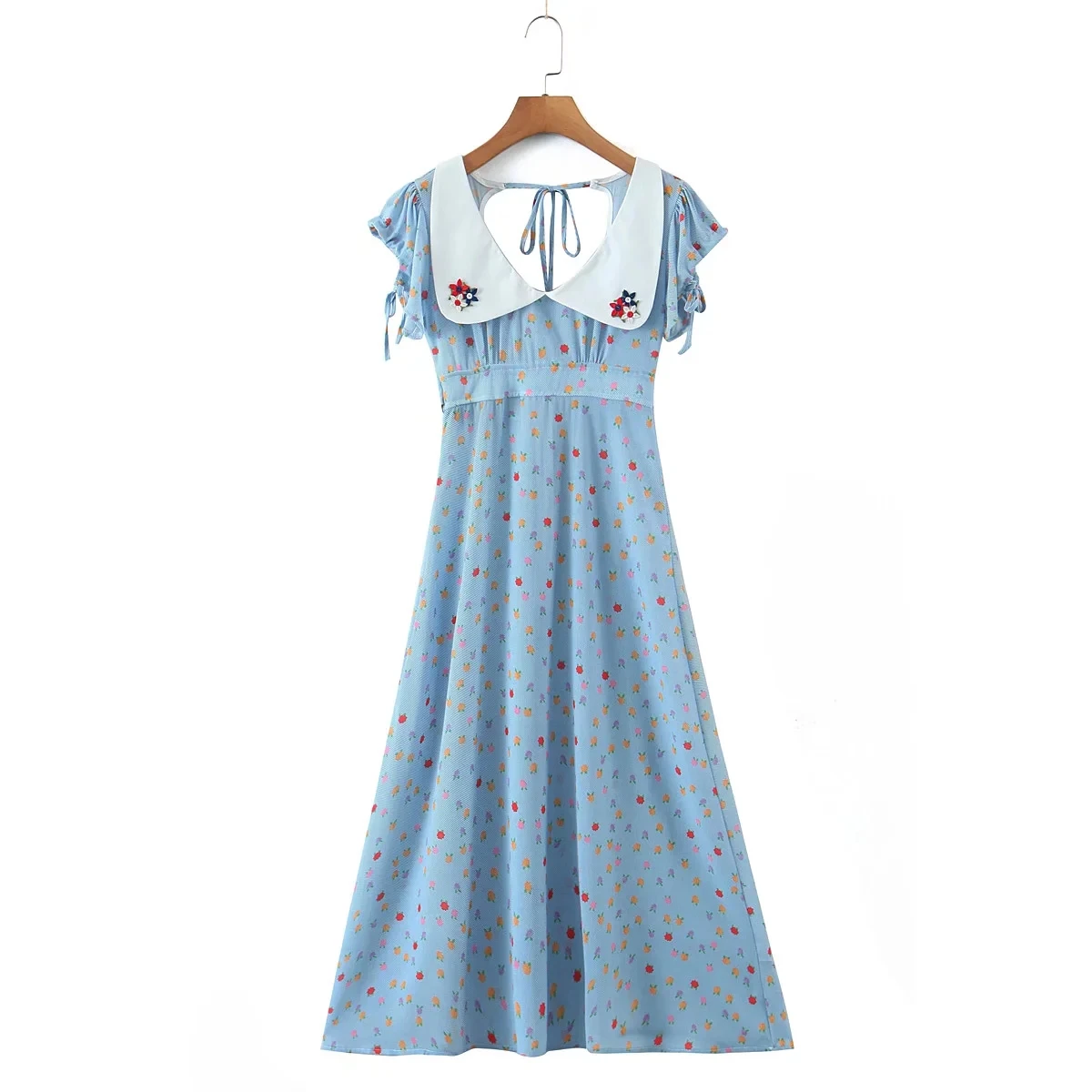 

Withered 2022 France Style Indie Folk Retro Floral Embrodiery Peter Pan Collar Cute Party Dress Sexy Beach Casual Summer Dresses