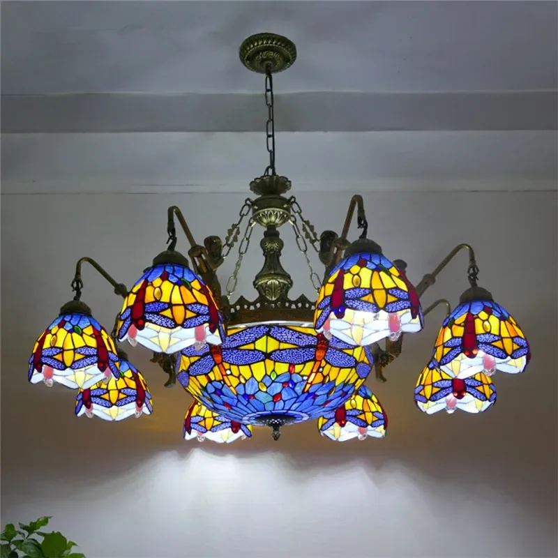TINNY Tiffany European Living Room PendantLamp Vintage Creative Color Glass restaurant Bedroom Hotel Villa Chandelier Specifica