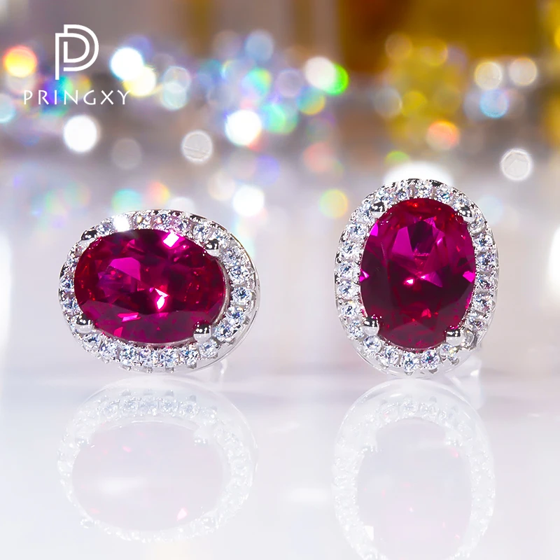 

PRINGXY Ruby Gemstone Earrings Women's Light Luxury Oval Small Exquisite Earrings Fine Jewelry Wedding Anniversary Party Gift