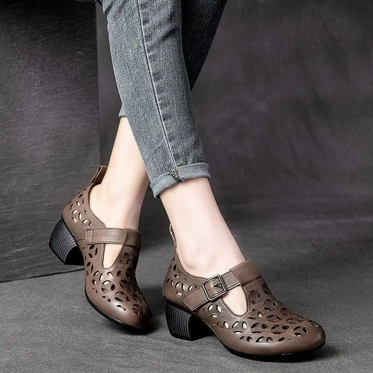 

2022 Summer New Women's Pu Sandals Handmade Simple Shoes Retro Ladies Fashion Hollow Casual Outdoor Sandals Comfortable 35-40