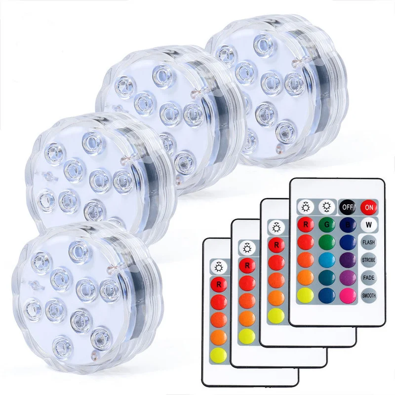 

10 Led Remote Controlled RGB Submersible Light Battery Operated Underwater Night Lamp Outdoor Vase Bowl Garden Party Decoration