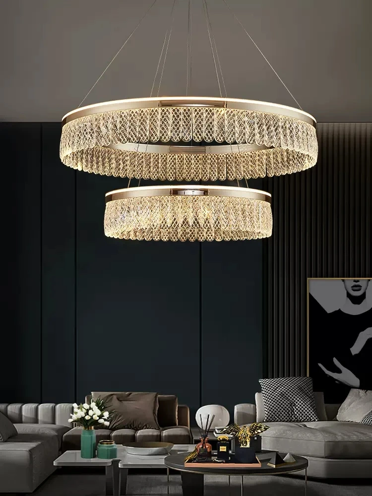 

SANDYHA Postmodern Luxury Ring Chandelier LED Diamond Crystal Pendent Lamp Bedroom Dining Apartment Villa Decorative Light