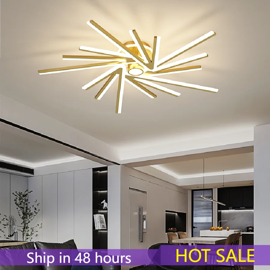 

Современная Минималистичная потолочная лампа для гостиной, акриловый интерьер, креативный Золотой потолочный светильник в скандинавском ...