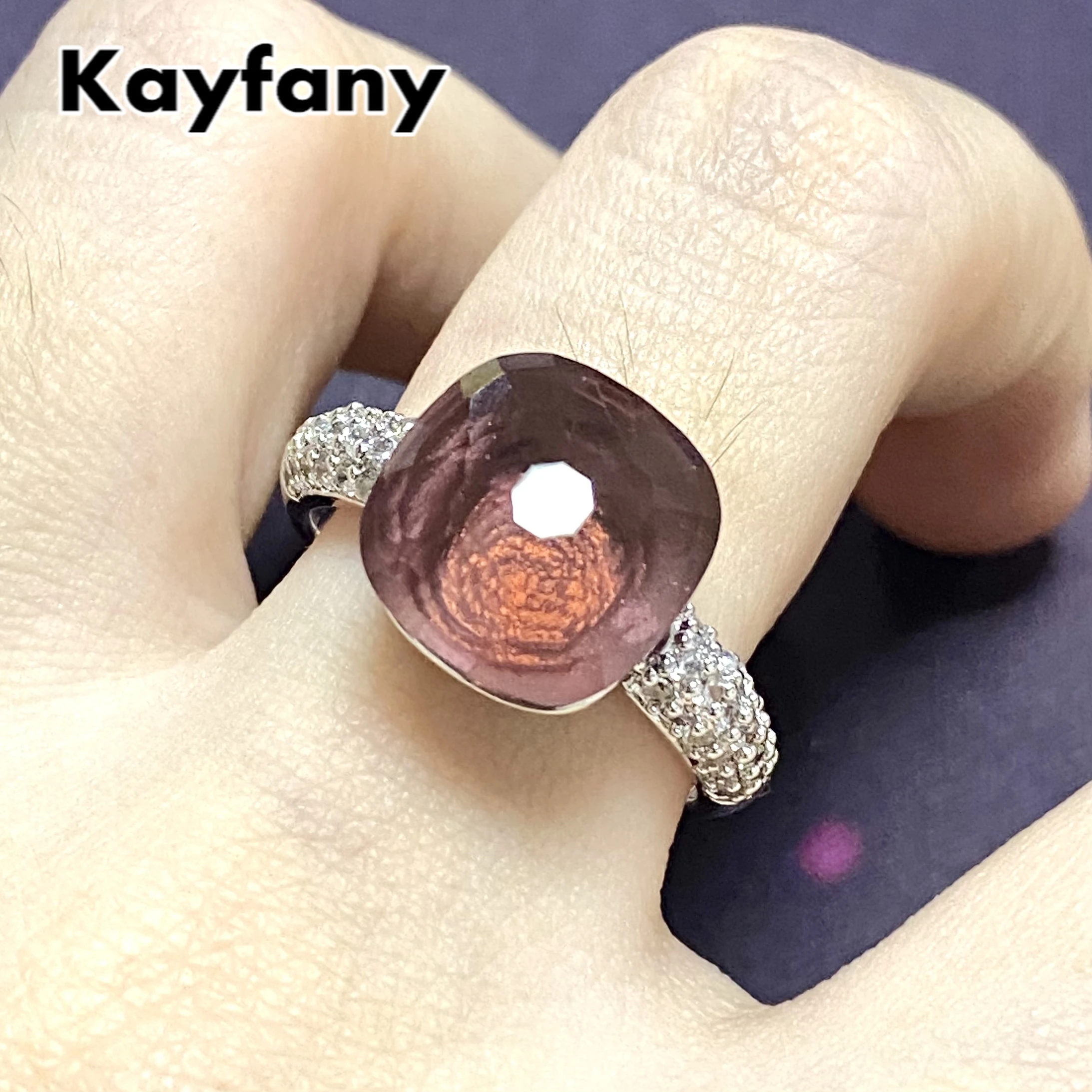 11.6x7mm Pomellato Candy Style Ring Zircon Big Size Flat Purple Crystal Ring For Women Fashion Jewelry Valentine's Day Gift