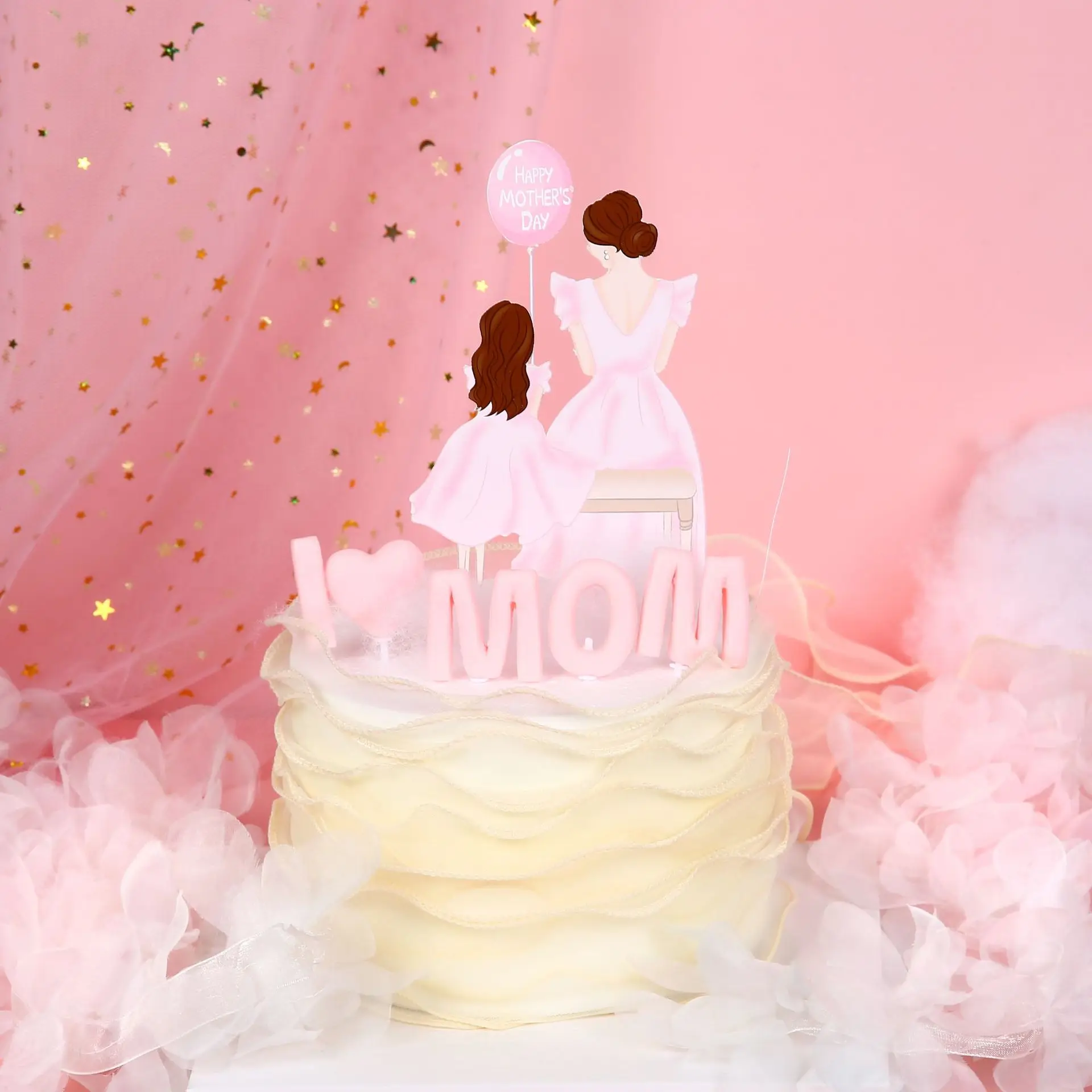 

New Back View Happy Mother's Day Cake Topper Girl Best Mom I Love Mom Cake Decoration Party Supplies Cake Decorating Tools