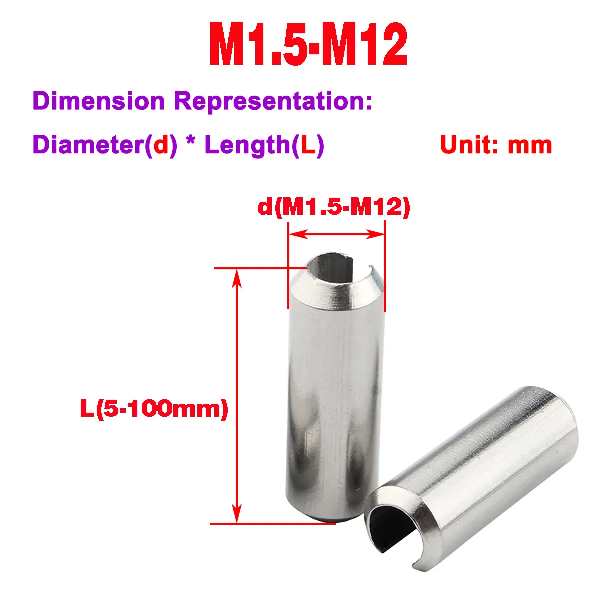 

304 Stainless Steel Elastic Cylindrical Pin / Cotter Pin / Locating Pin Spring Pin / Hollow Pin Shaft M1.5-M12