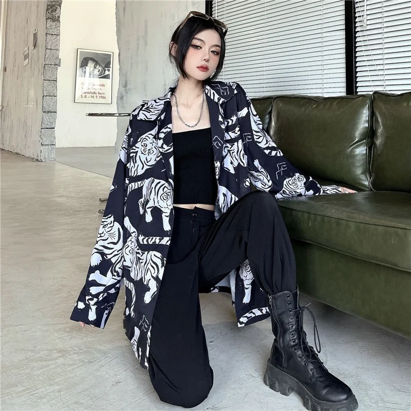 

New Women's Shirts Long-sleeved Spring and Autumn 2022 Retro Temperament Commuter All-match Casual Mid-length Loose Printed Top