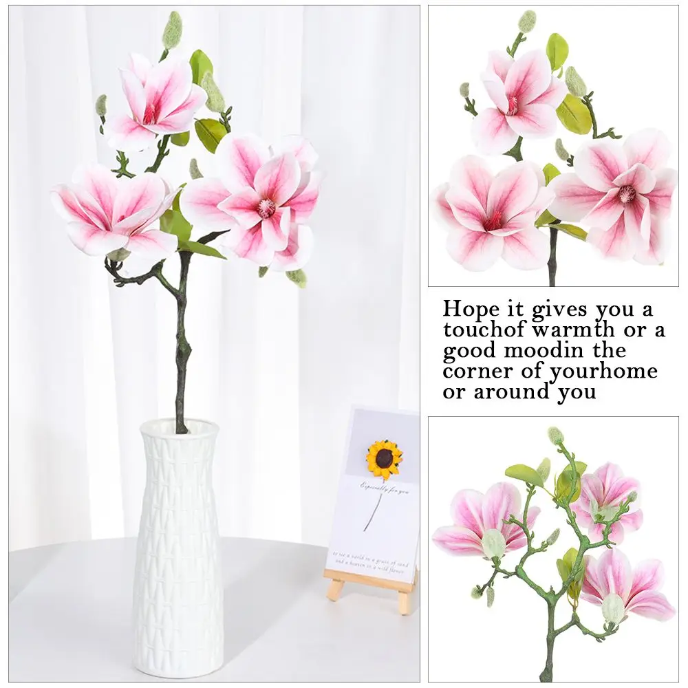 

Wedding Favors Party Supplies Blossom Flores Branch Home Decoration 3Heads Artificial Flower Lifelike Yulan Magnolia