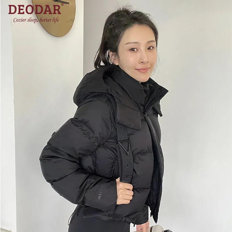 DEODAR Winter Warm Down Jacket Women Fashion Hooded Short Coats Pink Waterproof Windproof Ultra Light Lady Outdoor Sportswear