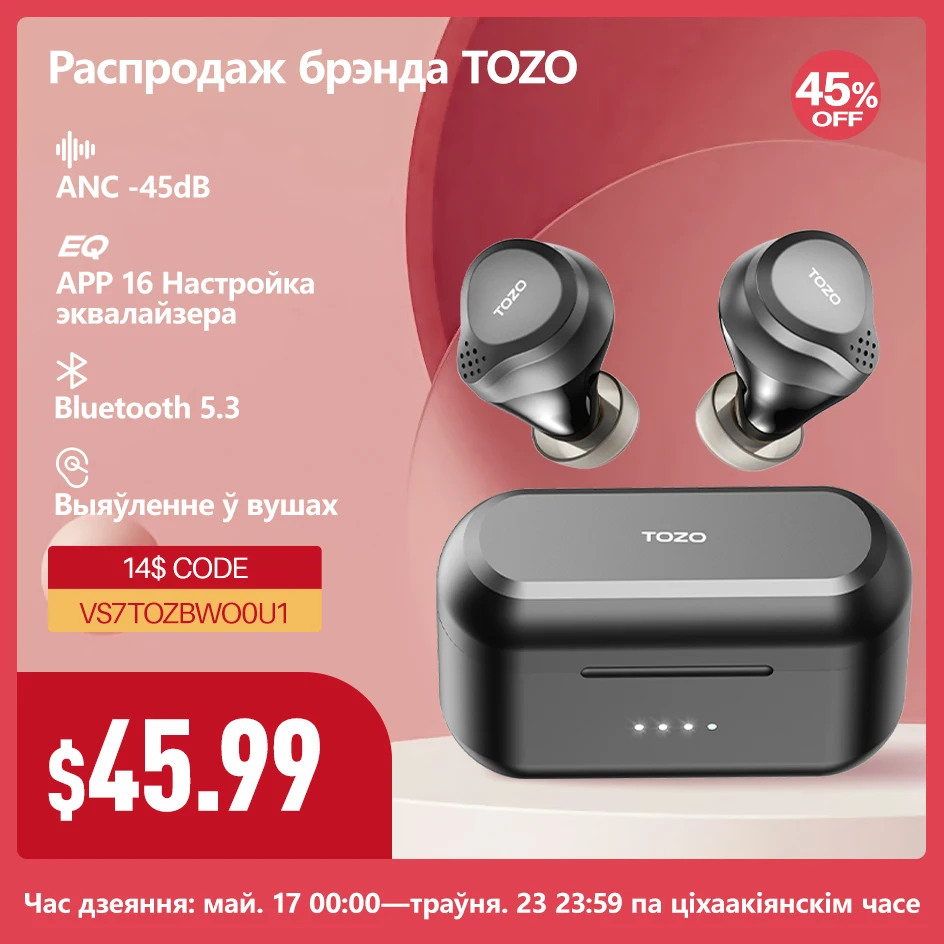 TOZO NC7 Bluetooth Earphones With Hybrid Active Noise Canceling , Wireless Earbuds , Powerful Sound Custom 22 EQ , 32H Playtime