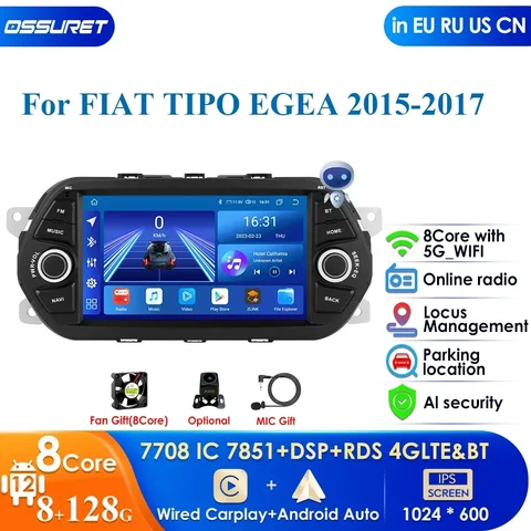 Автомагнитола Carplay, 2DIN, 4G, DSP, Android, для Fiat Tipo Egea 2015, 7862, 2016, автомобильное радио, мультимедийный видеоплеер, GPS, стерео