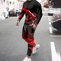 mens 2 piece set tracksuits fashion printed long sleeved t shirttrousers casual streetwear oversized top men suit sportswear