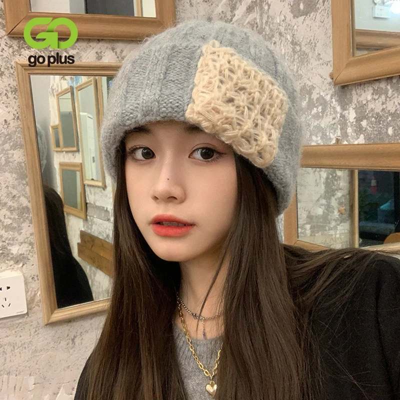 

GOPLUS Knitted Purple Beanies Winter Thick Skullies Solid Loose Bonnet Black Tab Caps Bouffant Warm Ears Gorros Invierno Mujer