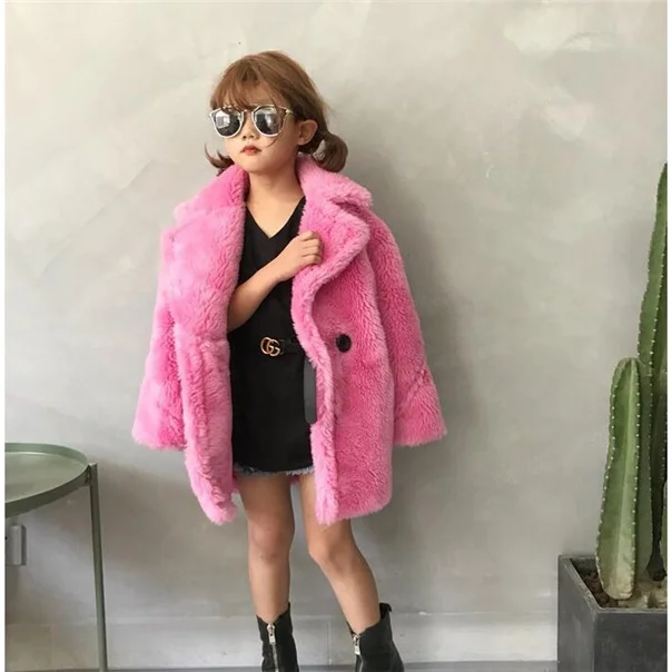 

Autumn-winter fur coat with thicker girl's sheep-like fur-in-one princess's wool coat kids jackets for girls baby girl coat