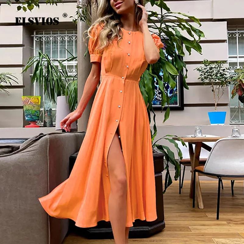 

Женское повседневное однотонное платье с коротким рукавом, элегантное облегающее длинное платье-кардиган на пуговицах с высокой талией, женская мода, платья