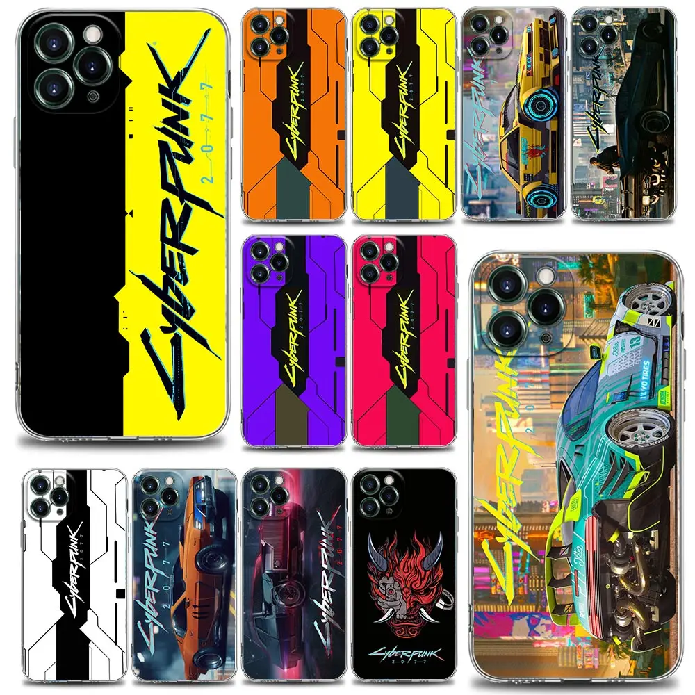 

Hot Game-C-Cyberpunkes-Drift Car Shell Case for iPhone 11 12 13 14 Pro Max Mini SE XR XS X 7 8 Plus Soft Transparent Cover Funda