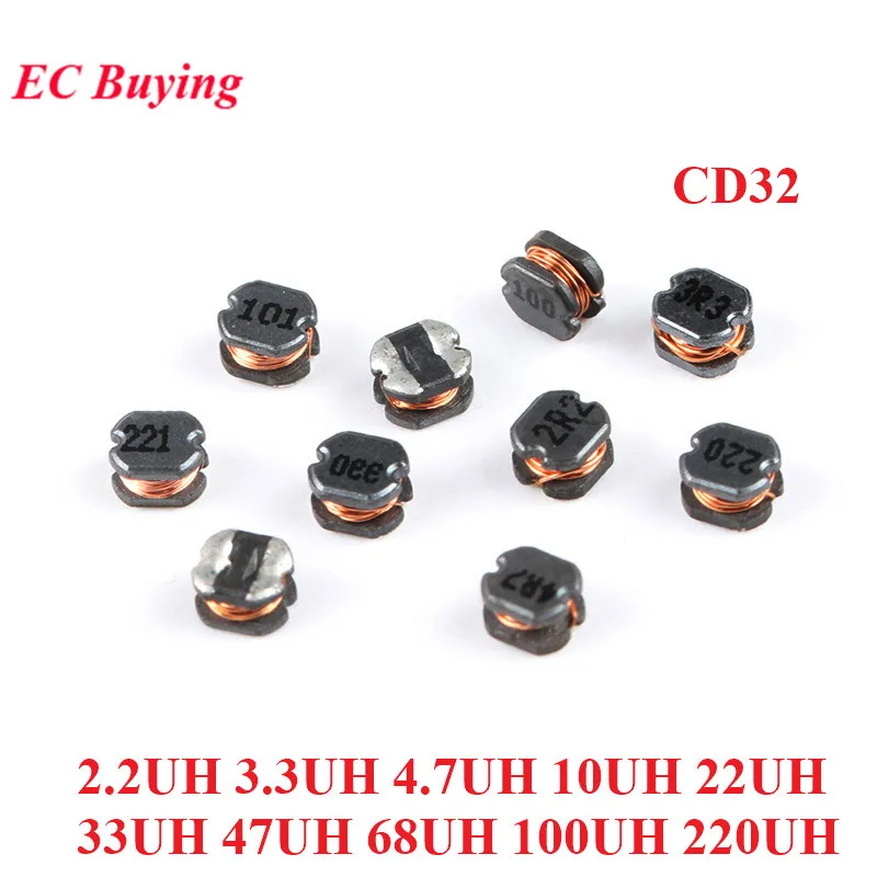 

50 шт. CD32 SMD силовой индуктор 2,2 3,3 10 22 47 68 4,7 100 100 мкГн индуктивность обмотки провода 101 220 2R2 221 470 680 4R7