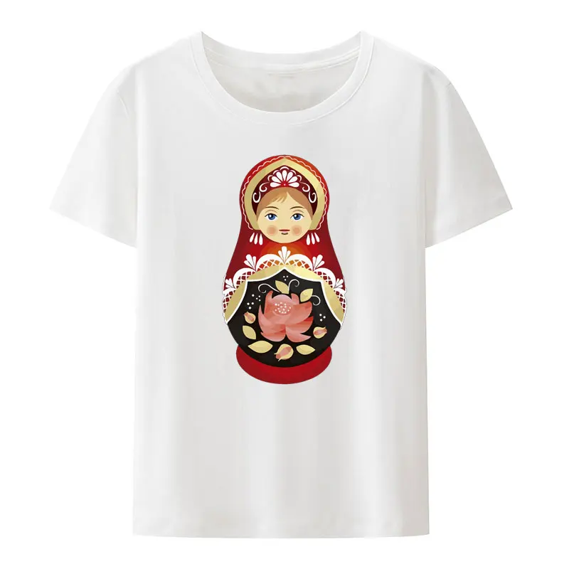 Милая матрешка футболка с модальным принтом кавайная русская культура