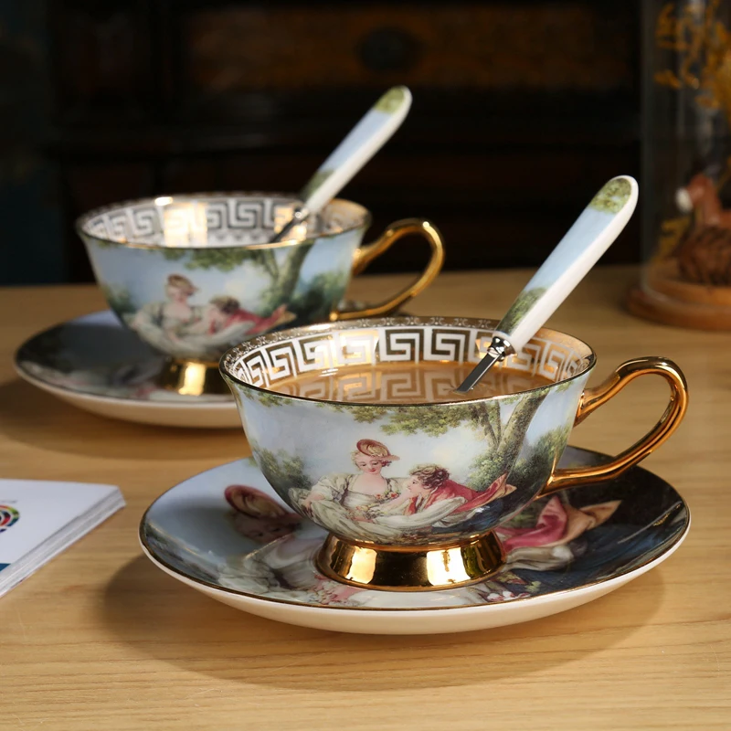 

Высококачественные британские винтажные кофейные чашки из костяного фарфора, креативные фарфоровые чайные чашки с рисунком в виде фигурок...