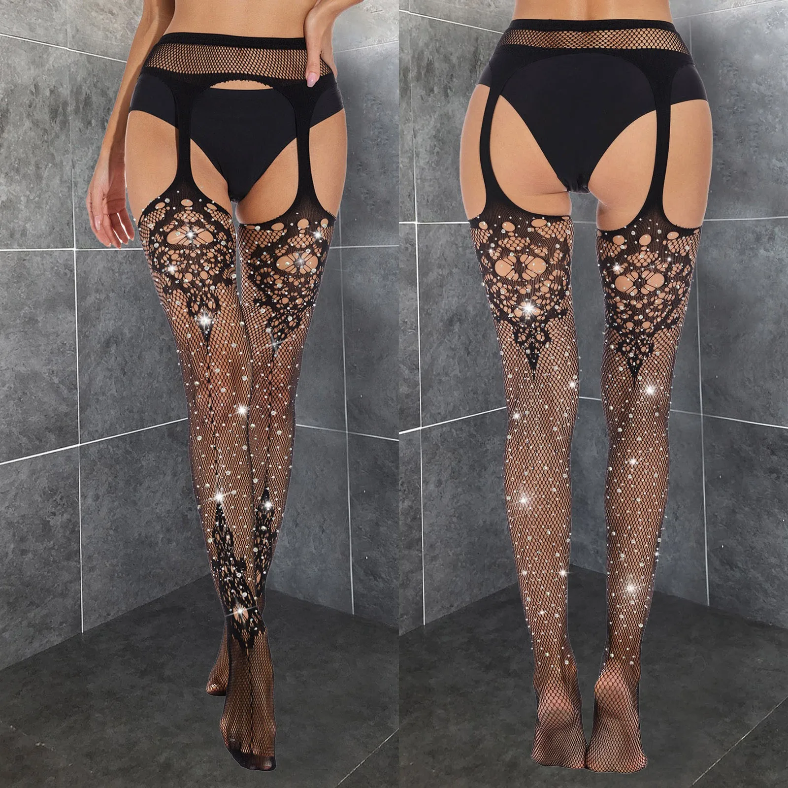 

Diamond Sexiest Stockings Pron Suspender High Tigt Lace ​Lingerie Women Pantyhose Fishnet Transparent Over Knee Thigh High Sock
